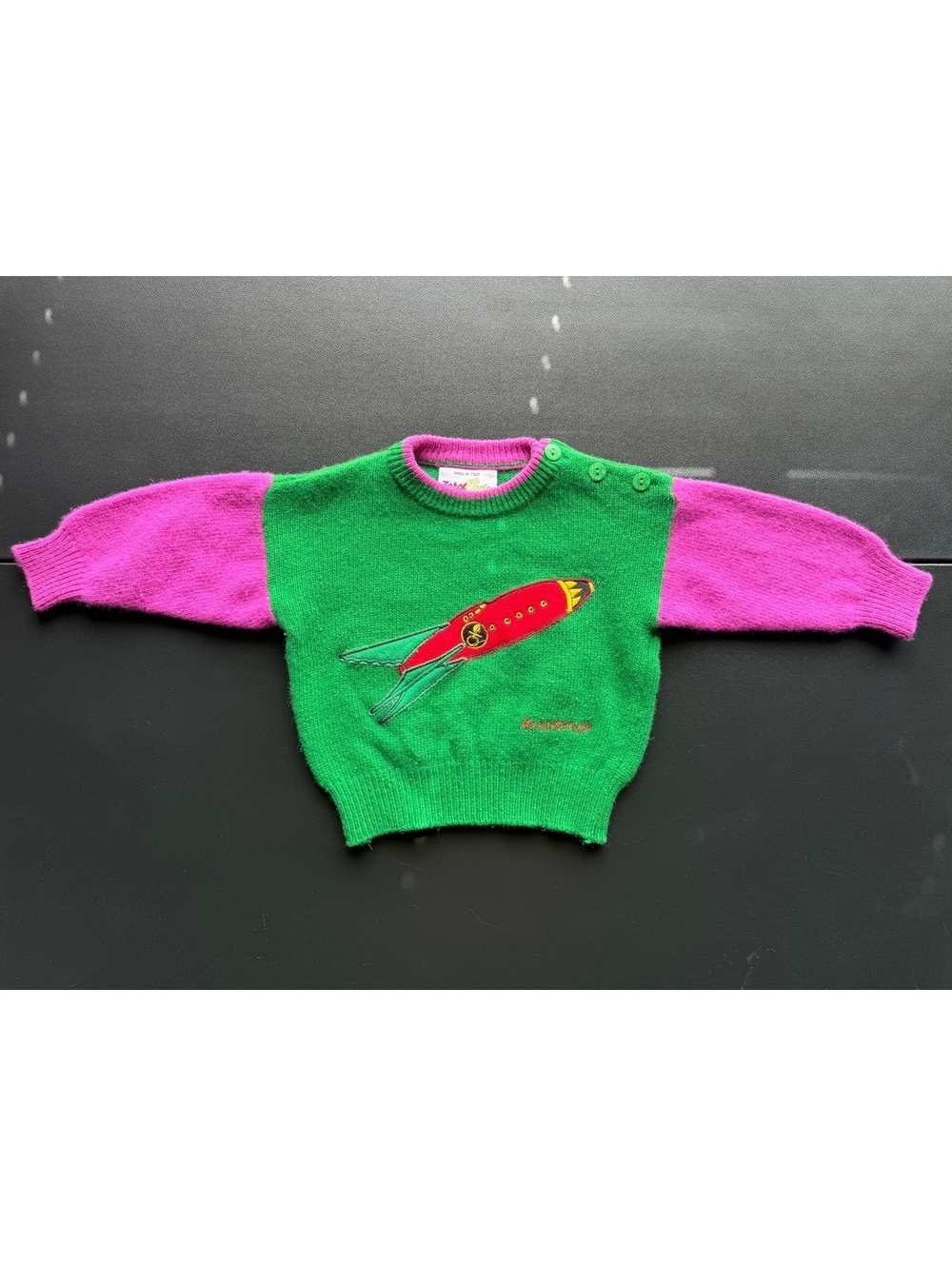 Vintage 90s Zerotondo Benetton Baby Rocket Sweater Italy Colorblock Space Knit